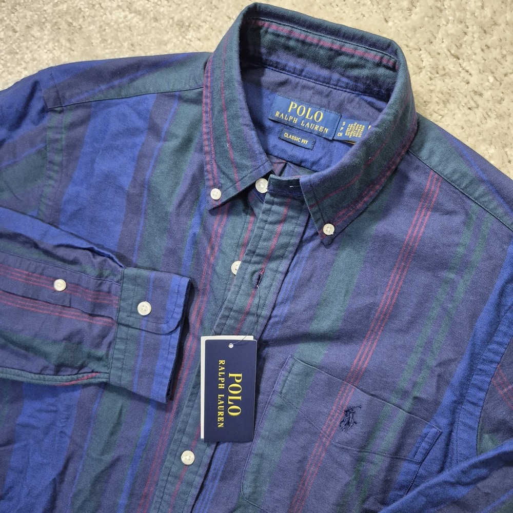 Polo Ralph Lauren Shirt Mens Small Blue Striped Button Down Oxford Office Preppy